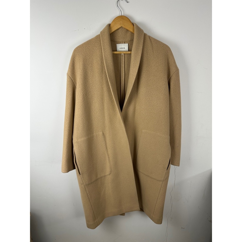Vince Camel Tan Wool Blend Shawl Collar Oversized Coat Womens Small Italian